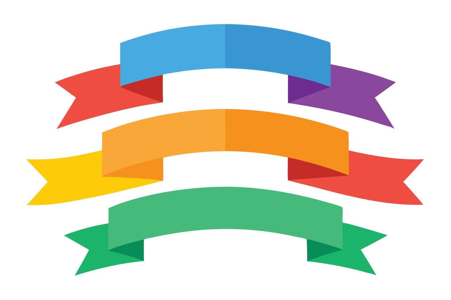 Colorful Flat Ribbons Blue, Red, Orange, Yellow, Violet, Green on White Background vector
