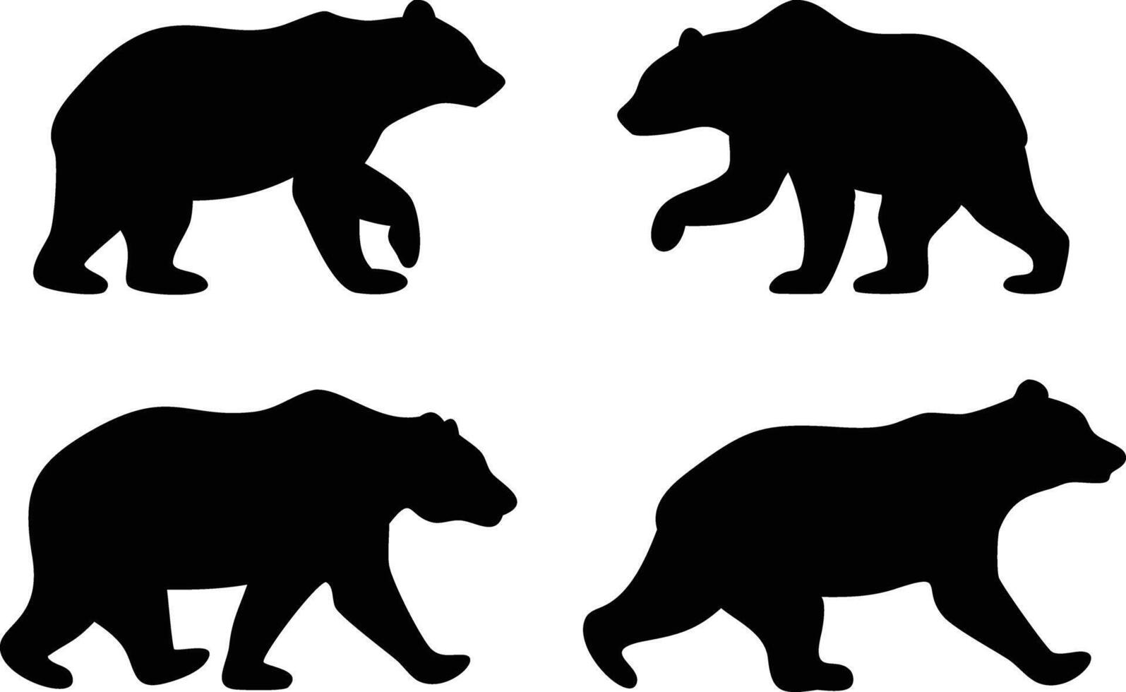 Bears Silhouette Set Walking On White Background Icon Wildlife Animal Concept vector
