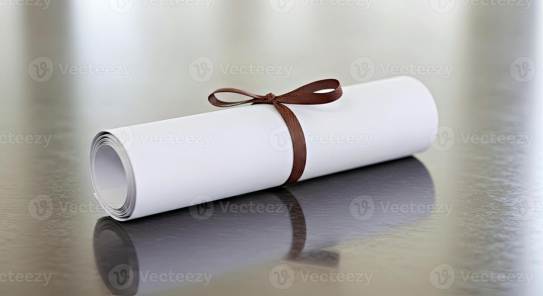 A rolled up piece of paper with a brown ribbon photo