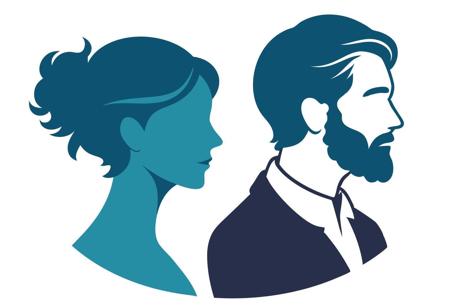 Man and Woman Profile in Blue Tones Illustration, Portrait vector