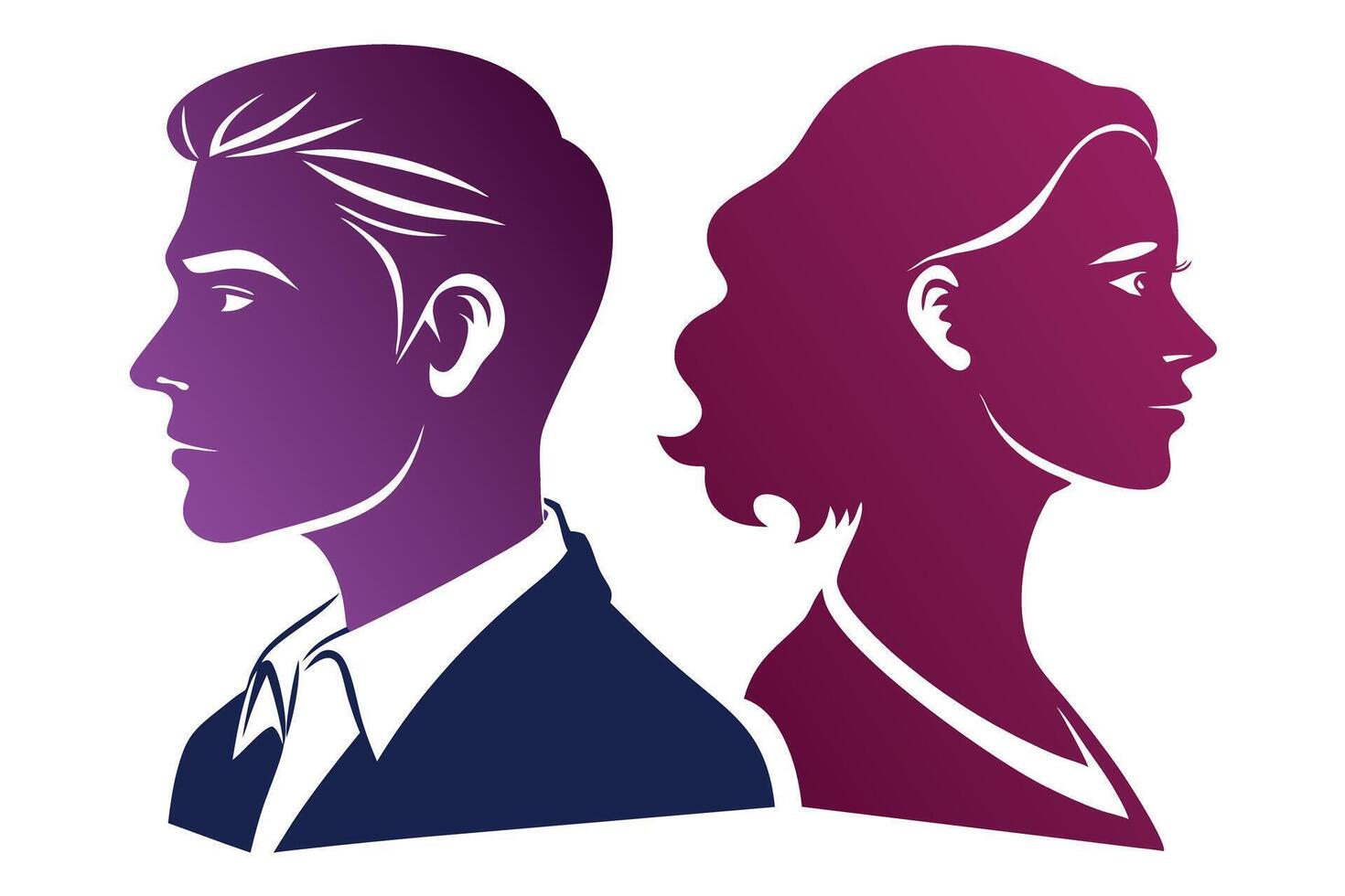 Gradient Silhouette Couple, Faces in Profile, Man in Suit, Woman Elegant Style vector