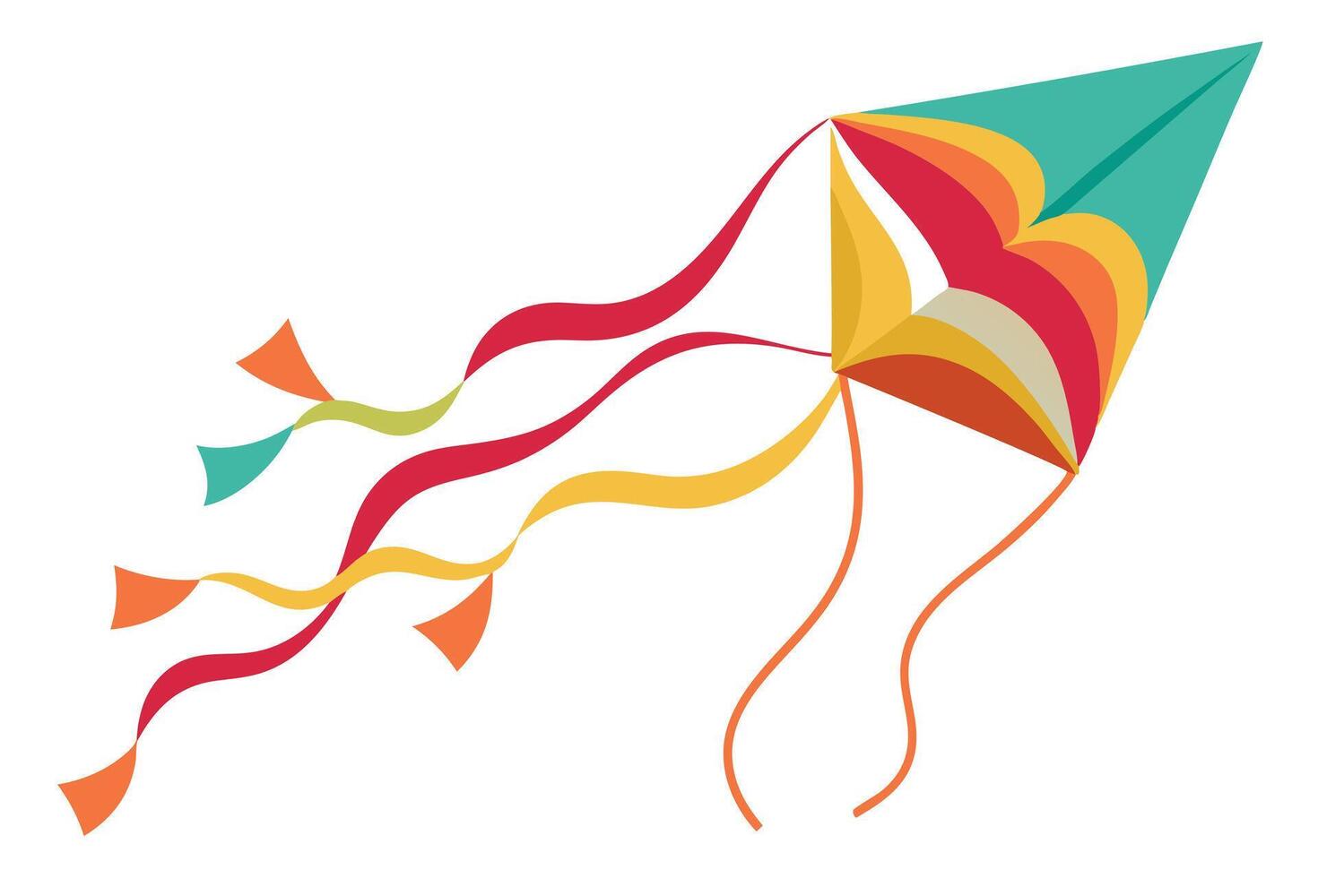 Colorful Diamond Kite with Ribbons Flat Design on White Background vector