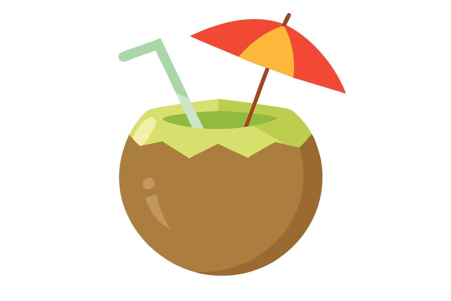 Cartoon Coconut Drink with Umbrella and Straw on White Background Design vector