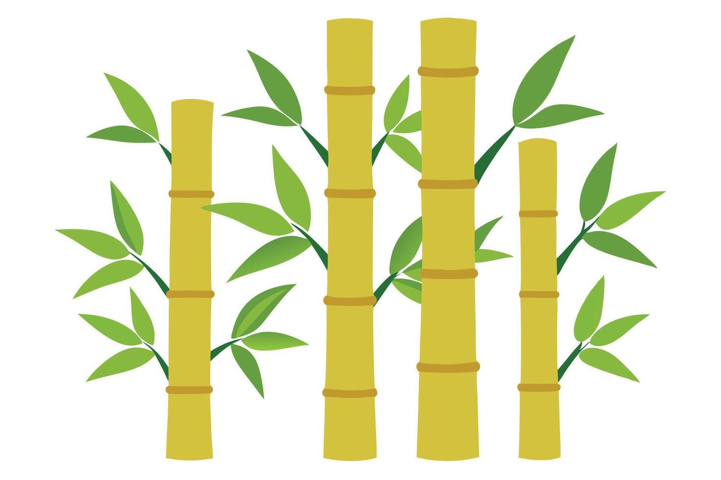 Bamboo Stalks with Green Leaves, Cartoon on White Background vector