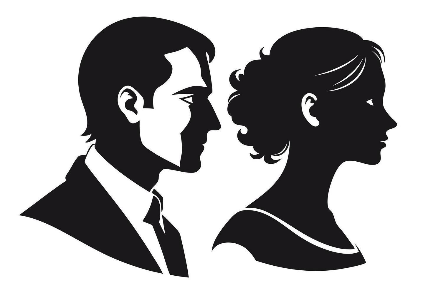Elegant Silhouette Man in Suit and Woman Profile on White Backdrop Art vector