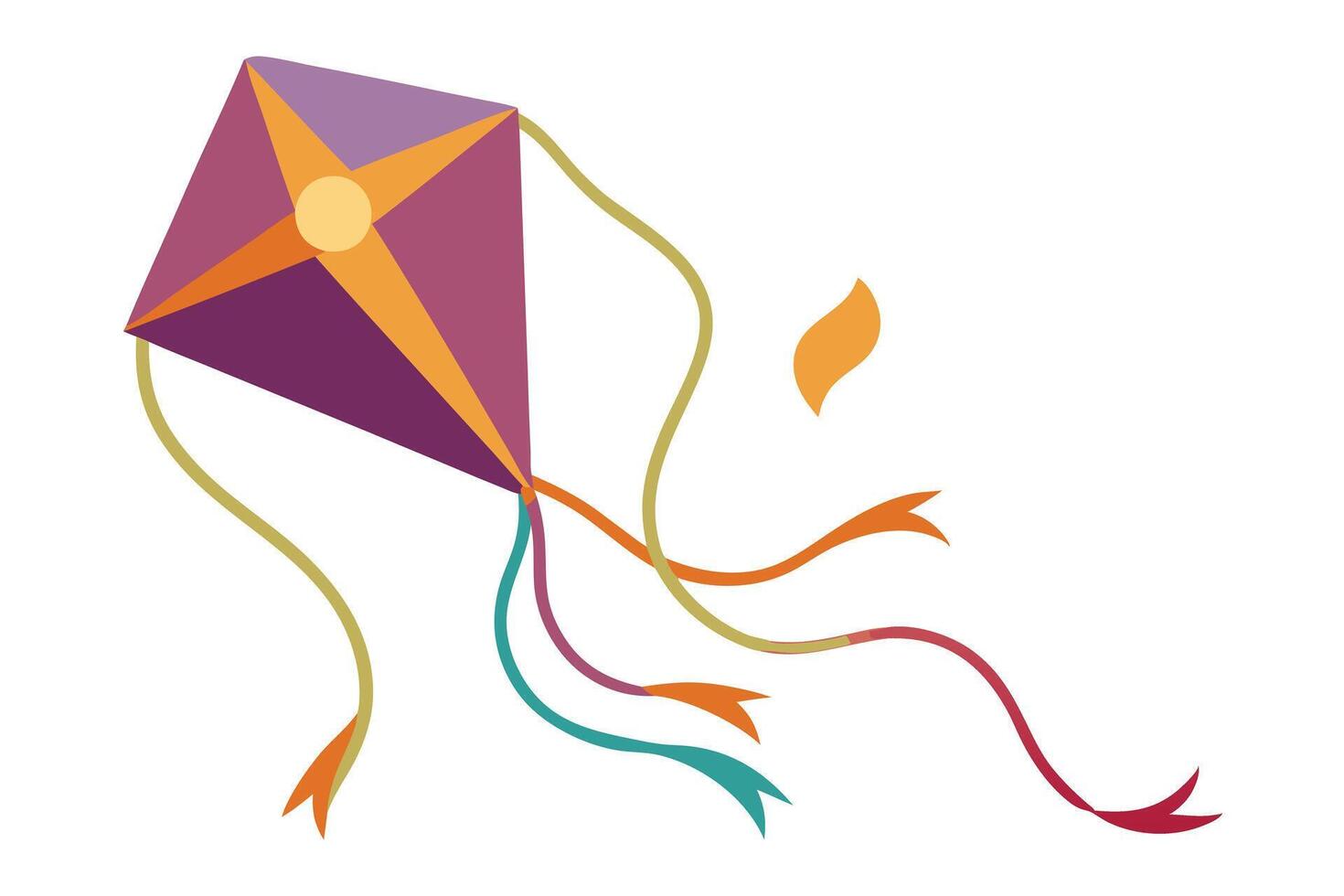 Kite Colorful Diamond Kite with Yellow Accents and Ribbons on White Background vector