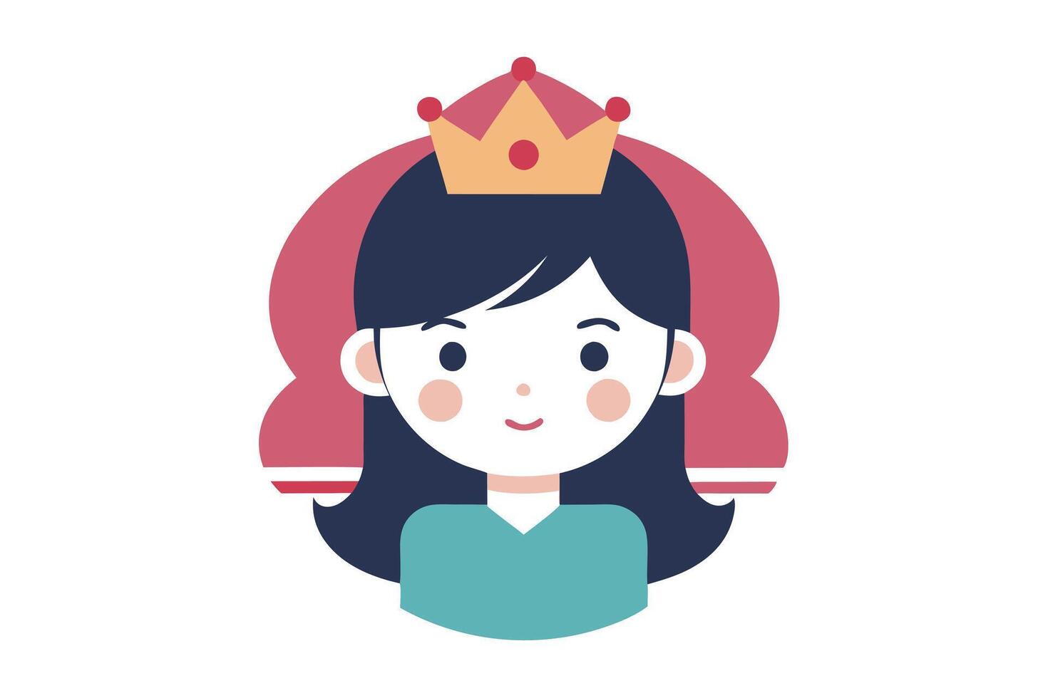 Cartoon Young Girl with Crown Icon Flat Design Smiling Portrait vector
