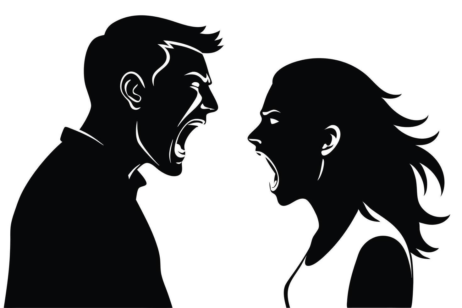 Silhouette of Shouting Man and Woman in Conflict on White Background Art vector