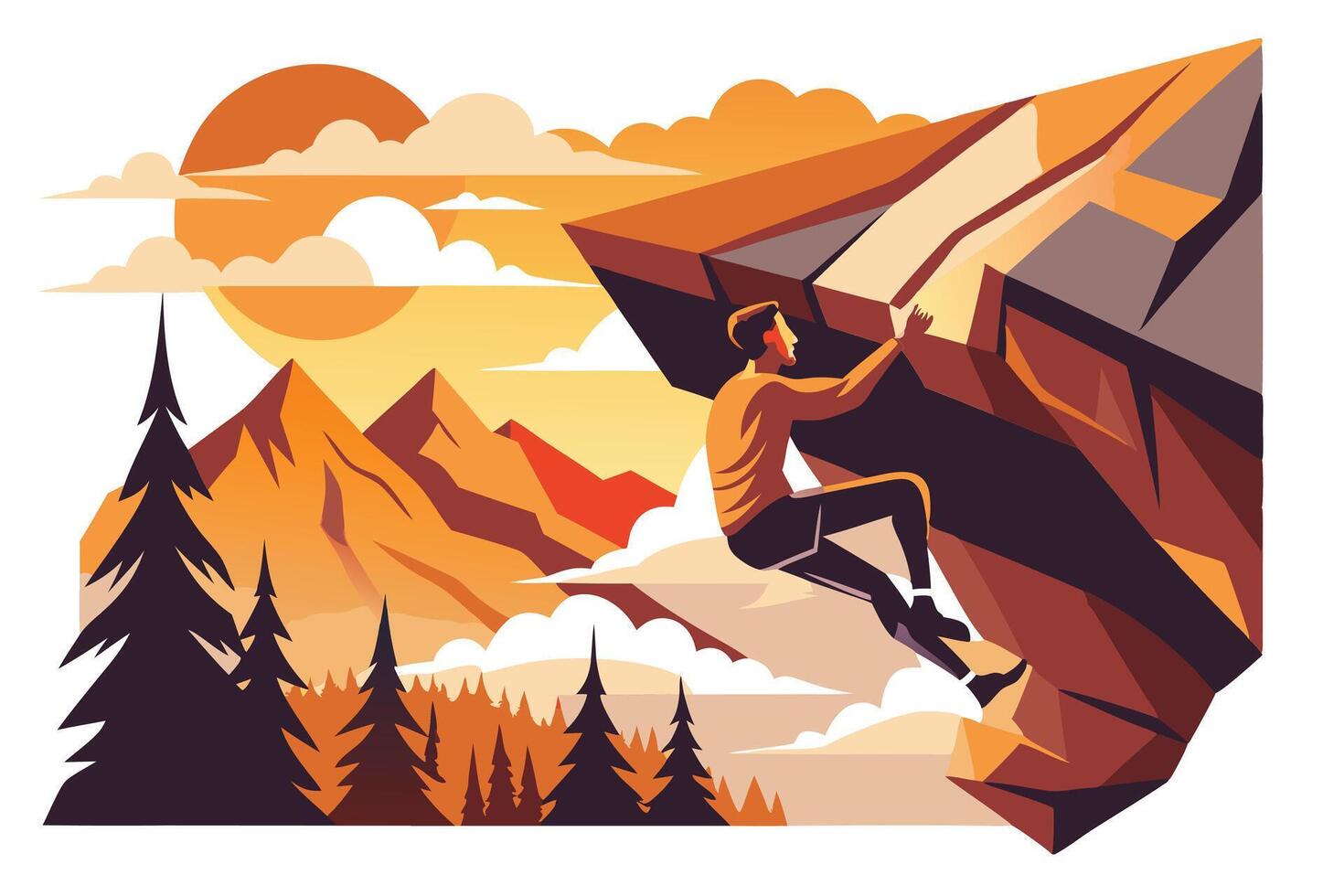 Rock Climber on Mountain with Sunset Background Nature vector