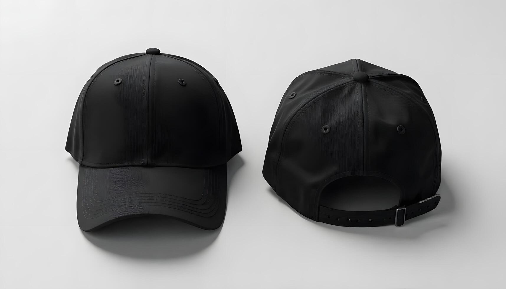 Black baseball cap, front and back view for your visual brand mockup photo