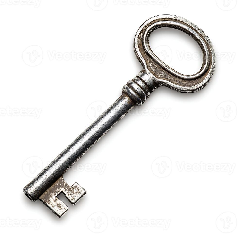 An old key on a white background photo