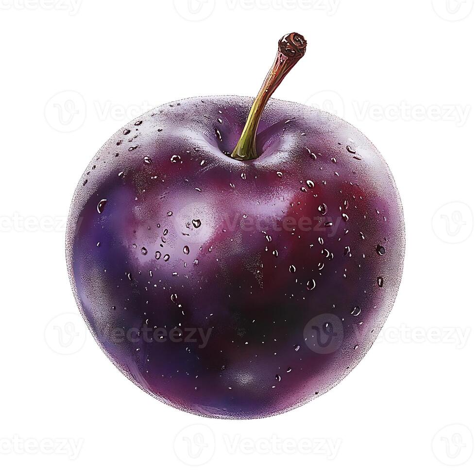 A purple apple is shown on a white background photo