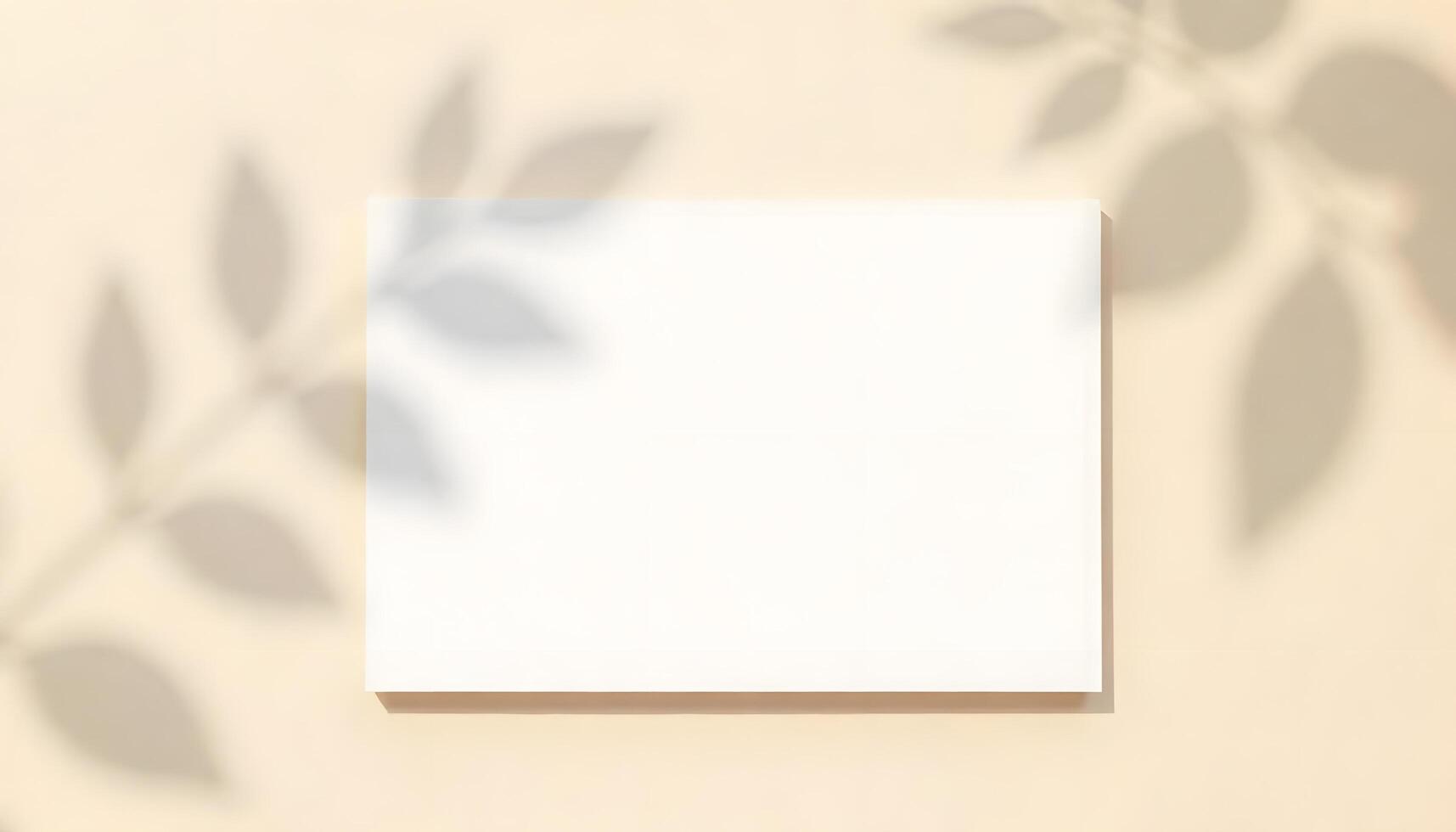 Minimalist composition with blank paper, shadow and plants for your visual brand mockup photo