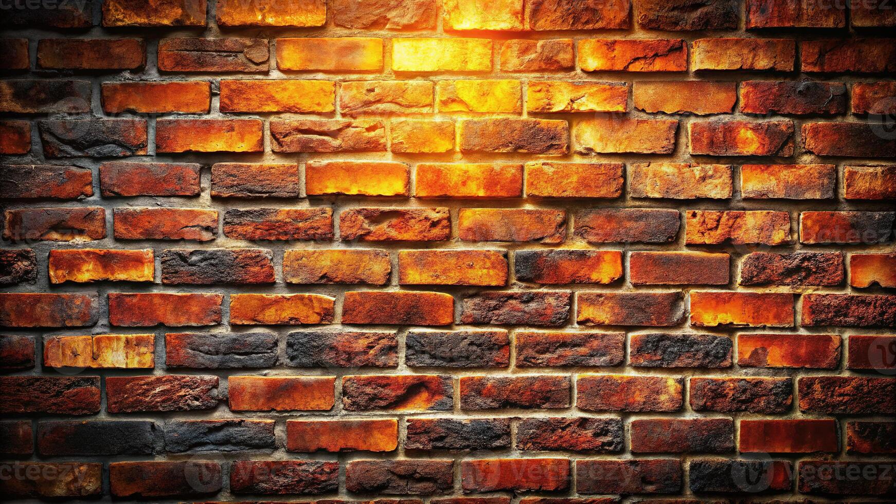 A brick wall with a light shining through it photo