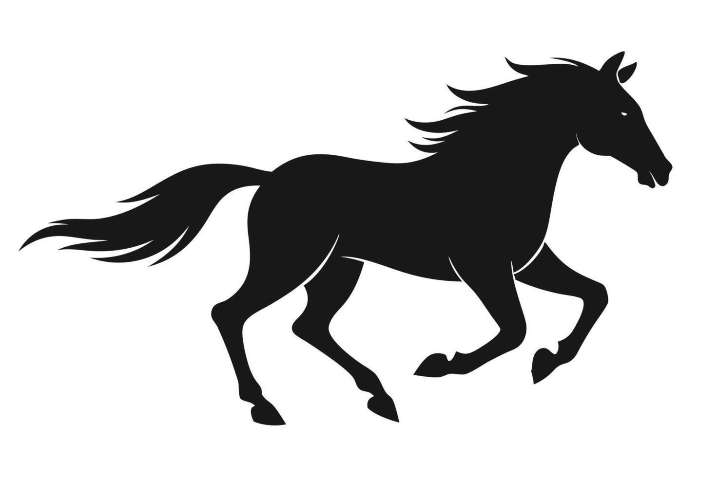 Horse Silhouette Galloping with Mane Flowing on White Background Elegance vector