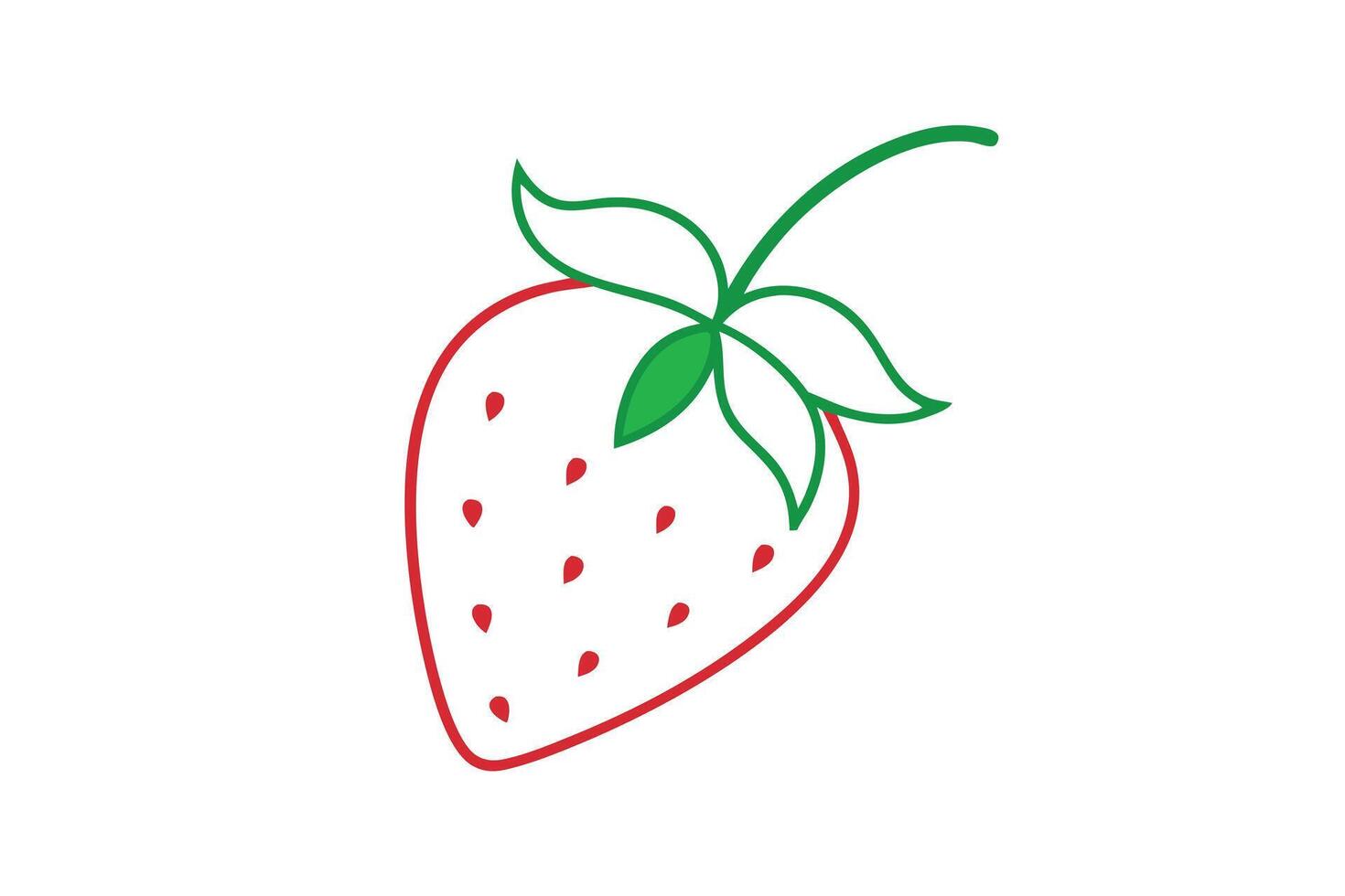 Minimalist Strawberry Outline with Green Leaves vector