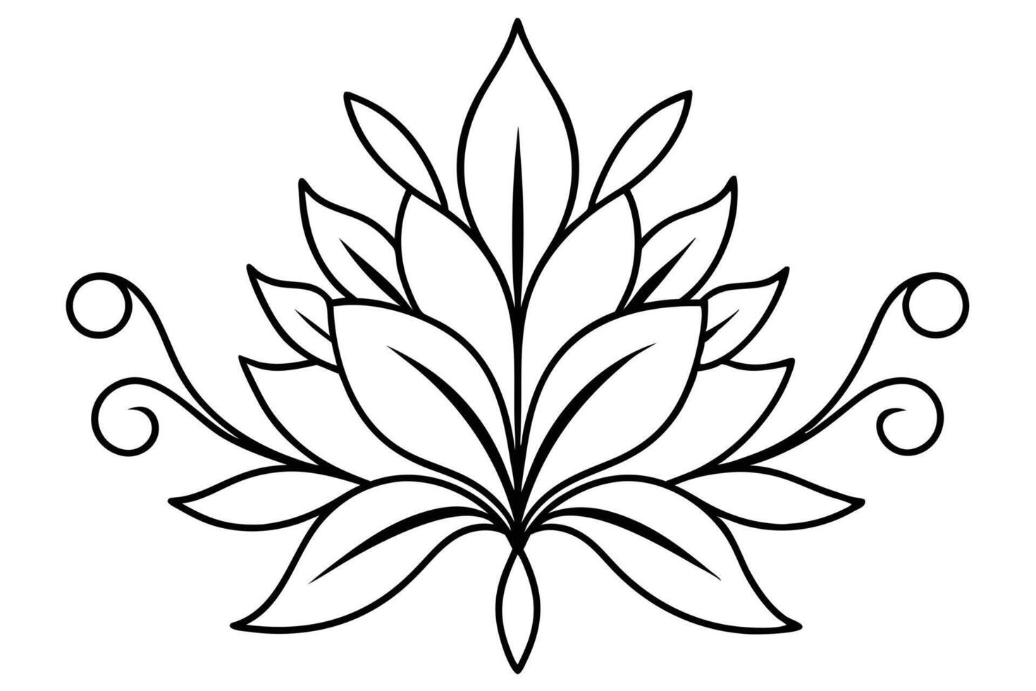 Ornamental Floral Design with Stylized Petals and Swirls on White vector