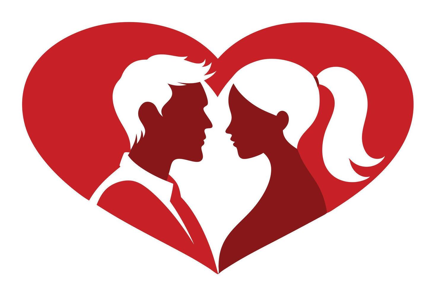 Stylized Silhouette of Man and Woman in White with a Red Heart Outline vector