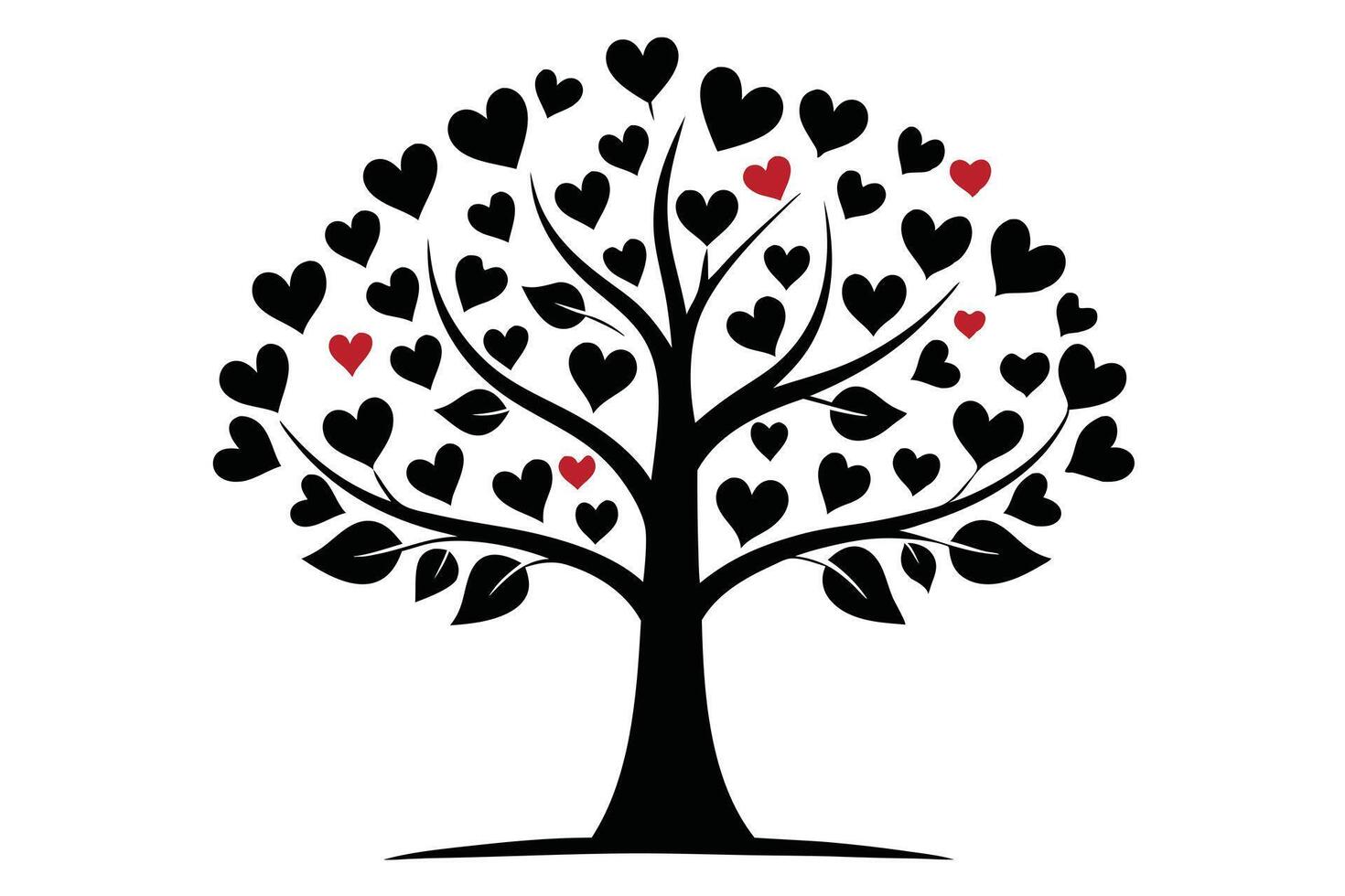 Heart Tree Black Hearts with Few Red Accents on White Background vector