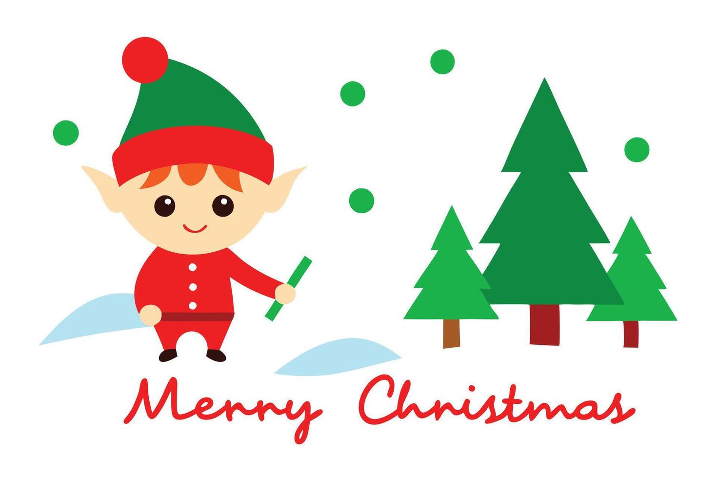 Merry Christmas Script Text with Red Snowflake and Green Elegant Lettering Design vector