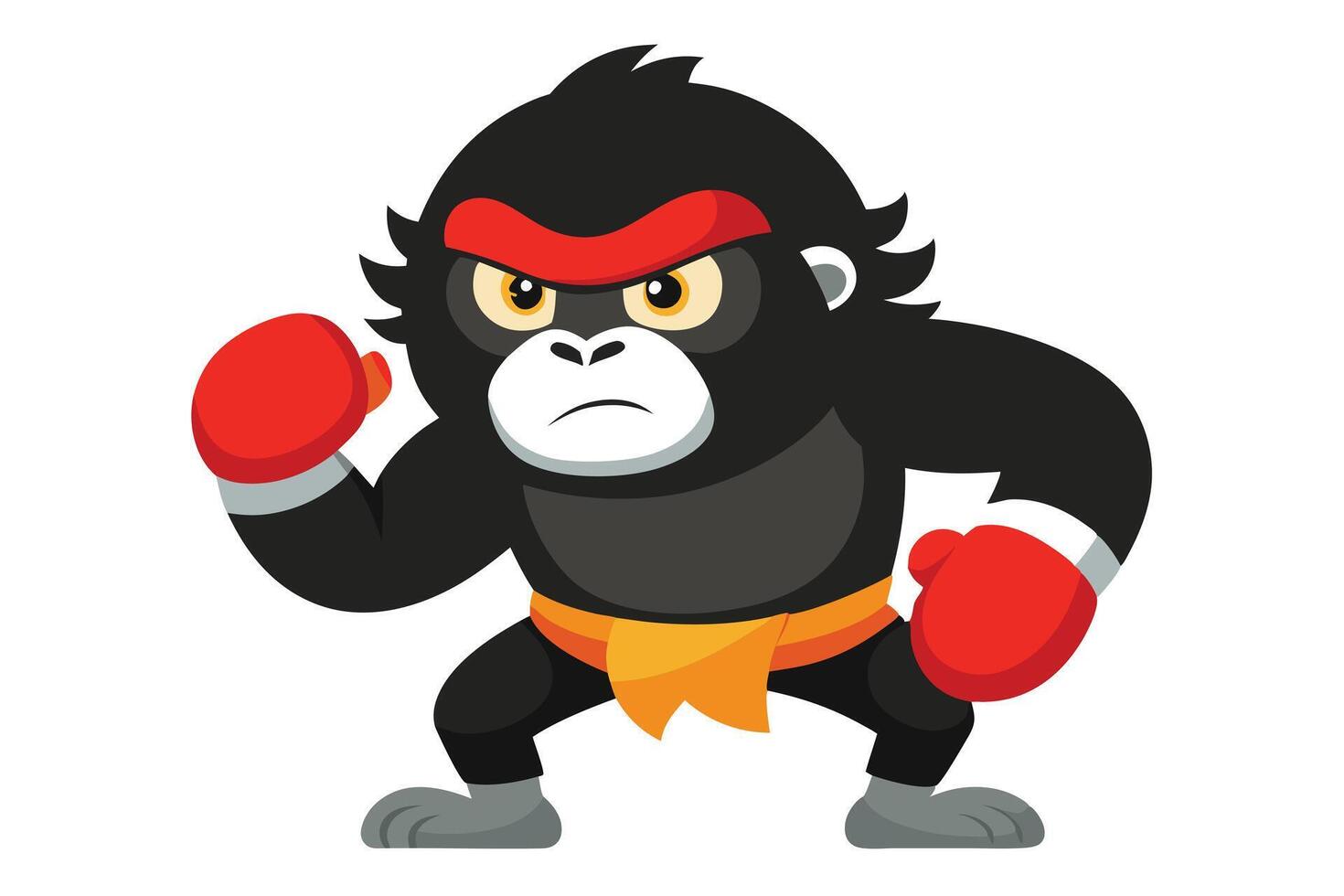 Gorilla Cartoon Character in Boxing Gloves with Aggressive Stance on White vector