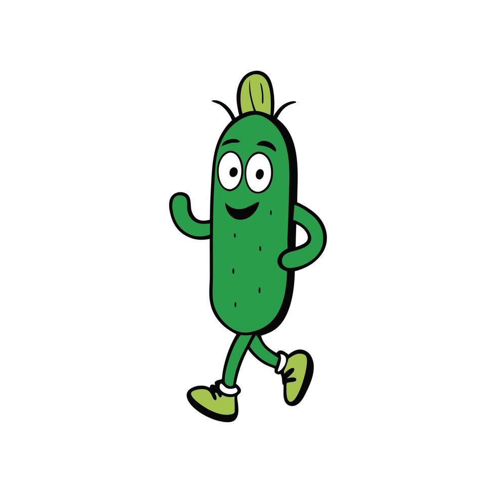 Cheerful Green Pickle Character Walking on White Background Cartoon Mascot Design vector