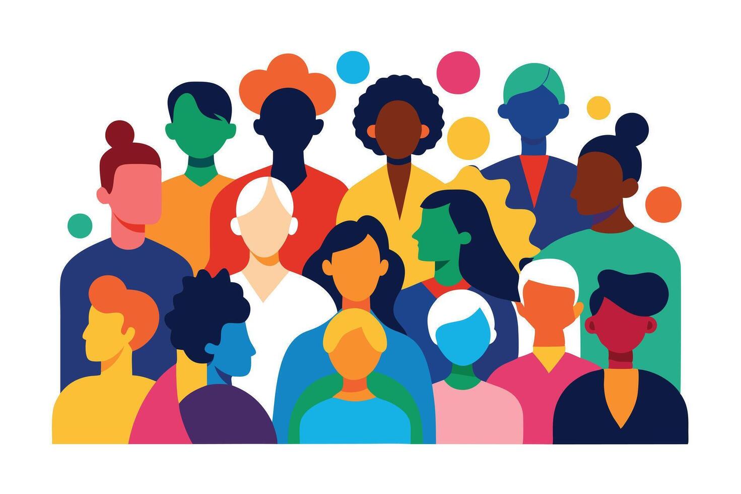 Diverse Crowd Multiethnic Group with Vibrant Color Palette on White vector