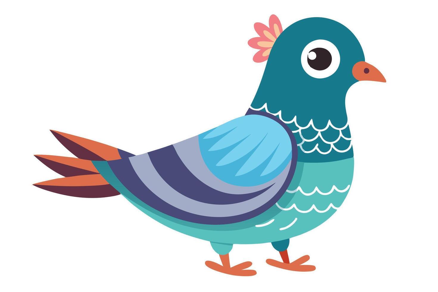 Cartoon Pigeon With Pink Flower On Head Isolated On White Background Art vector