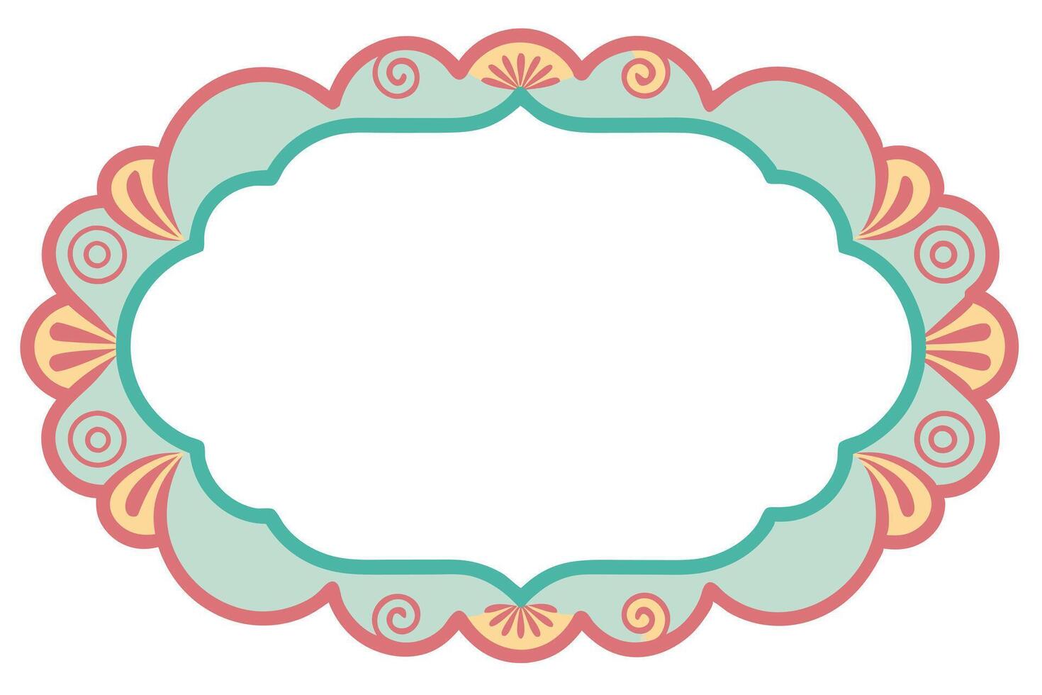 Decorative Vintage Frame, Mint Green, Salmon Pink and Light Yellow vector
