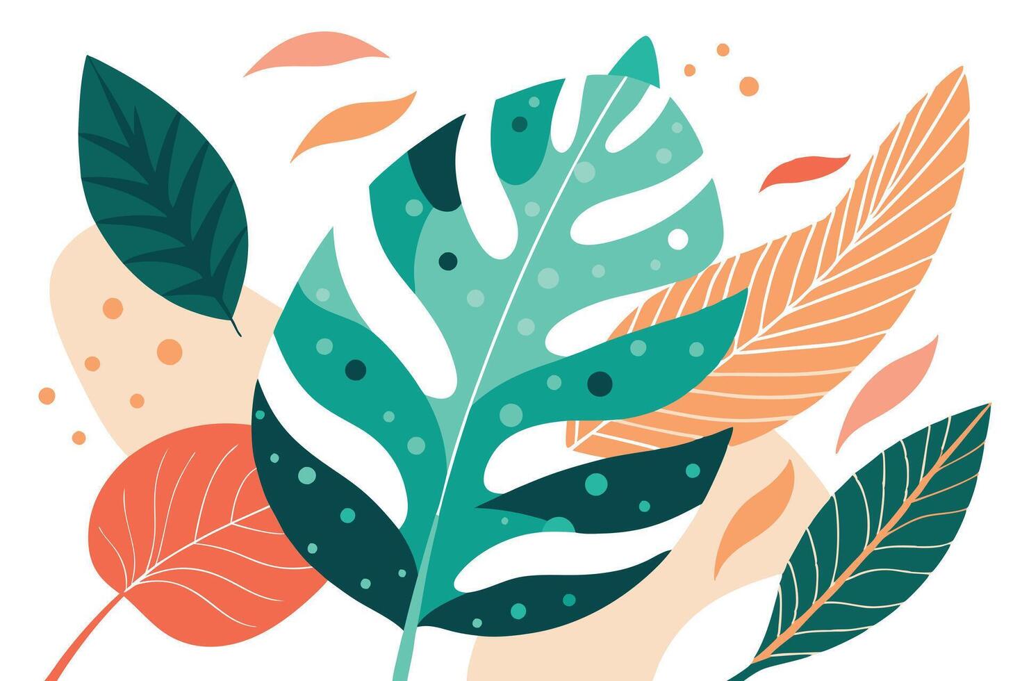 Abstract Tropical Leaves on White Background, Monstera, Palm, Foliage vector