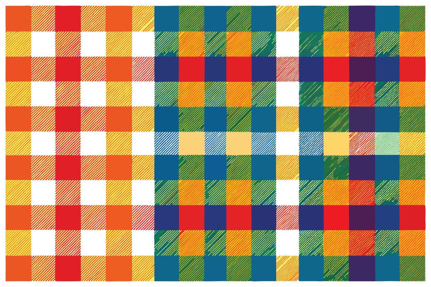 Colorful Plaid Patterns with Red, Yellow, Orange, Blue, and Green Squares Fabric Style vector