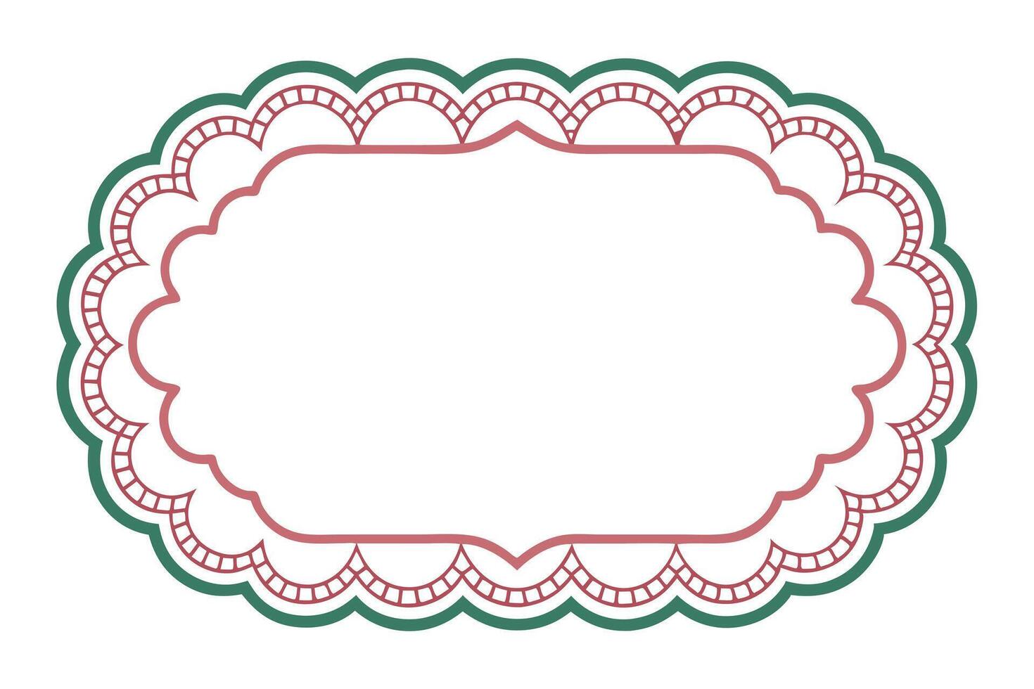 Decorative Vintage Oval with Ornamental Green and Pink Border on White vector