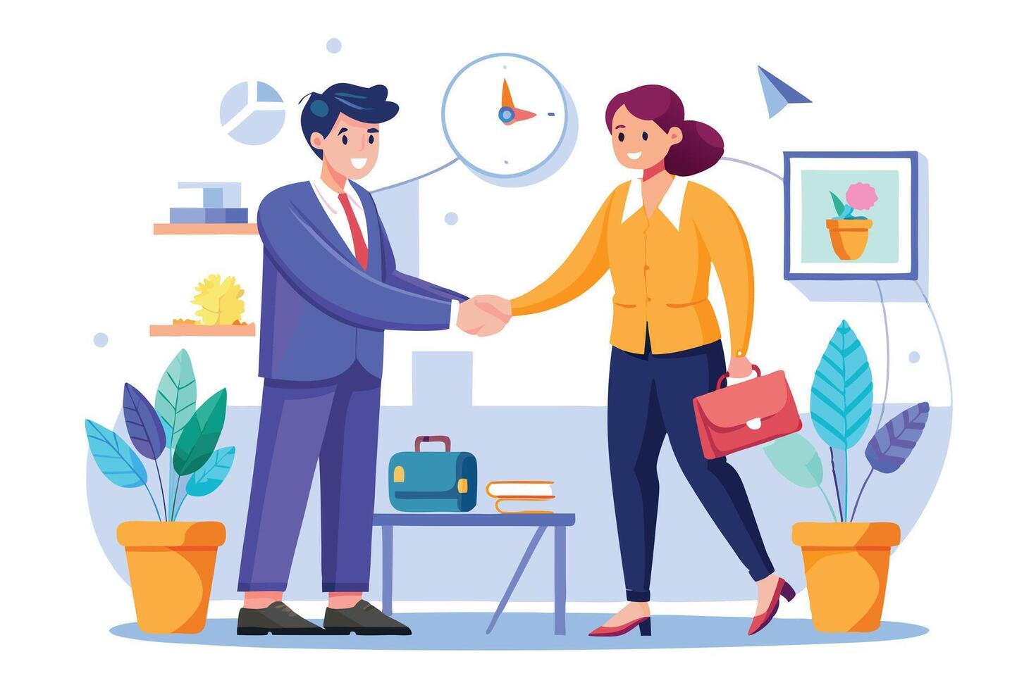 Business Handshake Man and Woman's Flat Design for Professional Deal vector