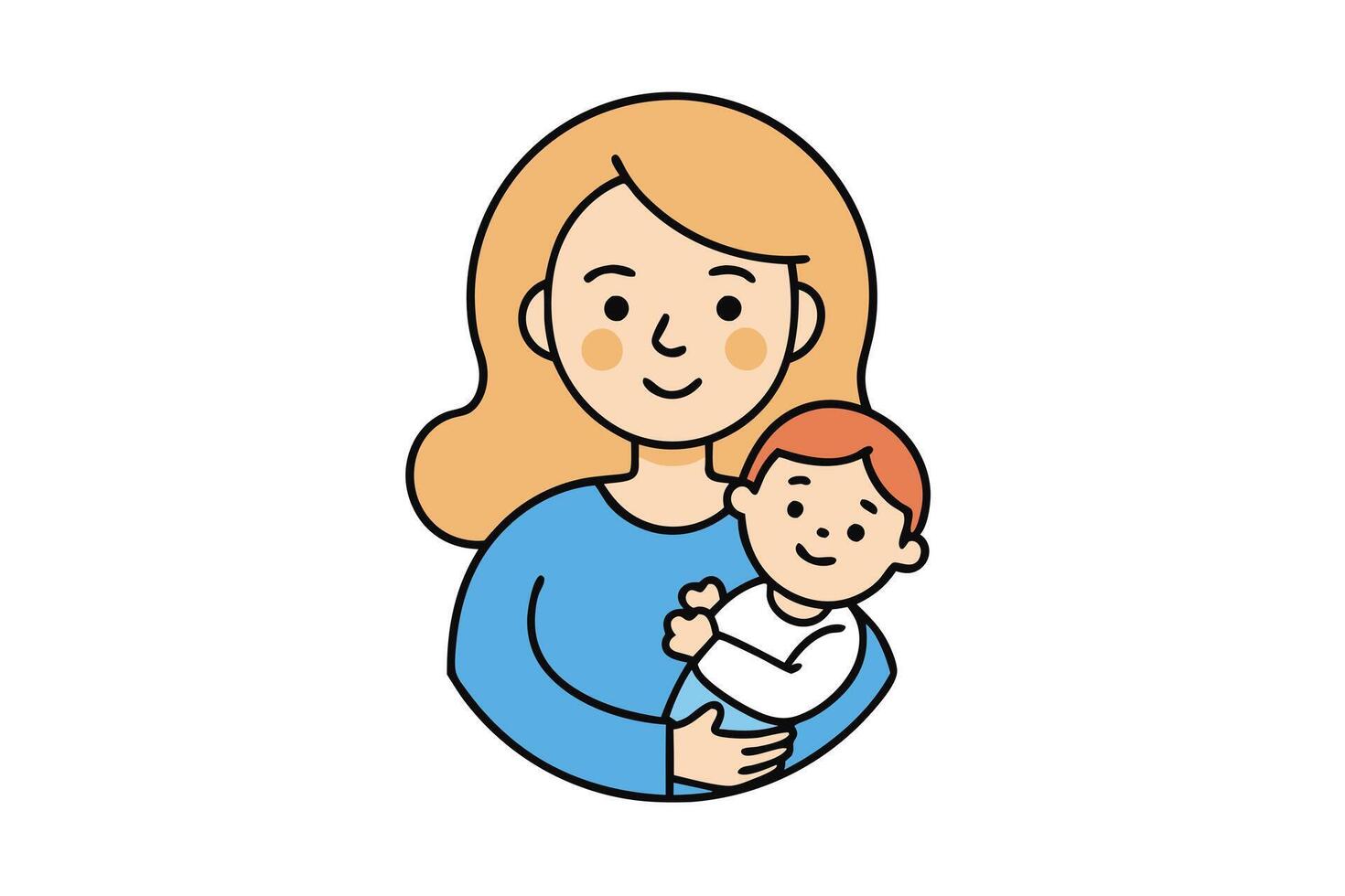 Cartoon Mom Holding Baby with Love, Blonde Hair, Cute Style, Isolated on White vector