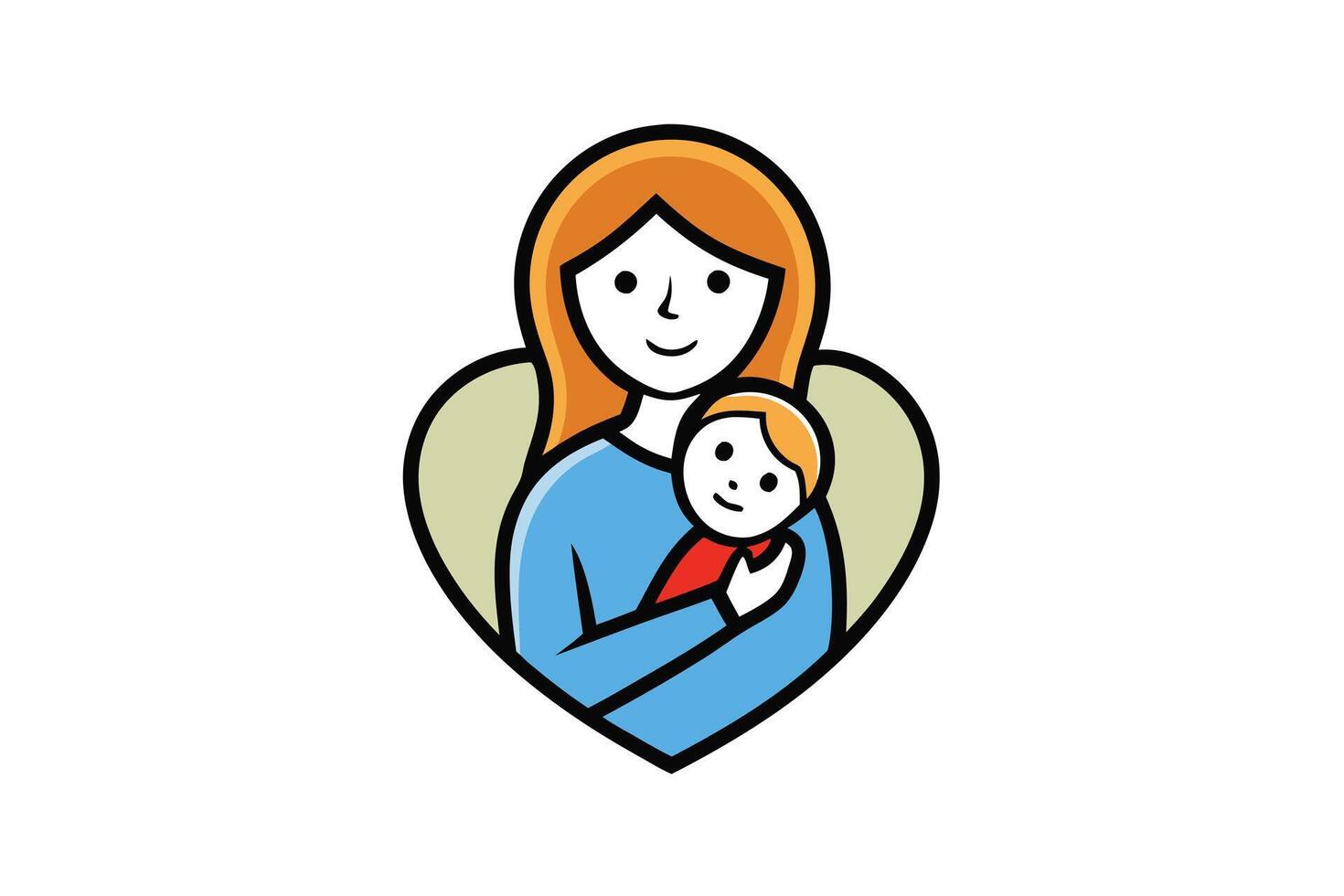 Redhead Mother Holding a Child with Heart Outline in Flat Art Style vector