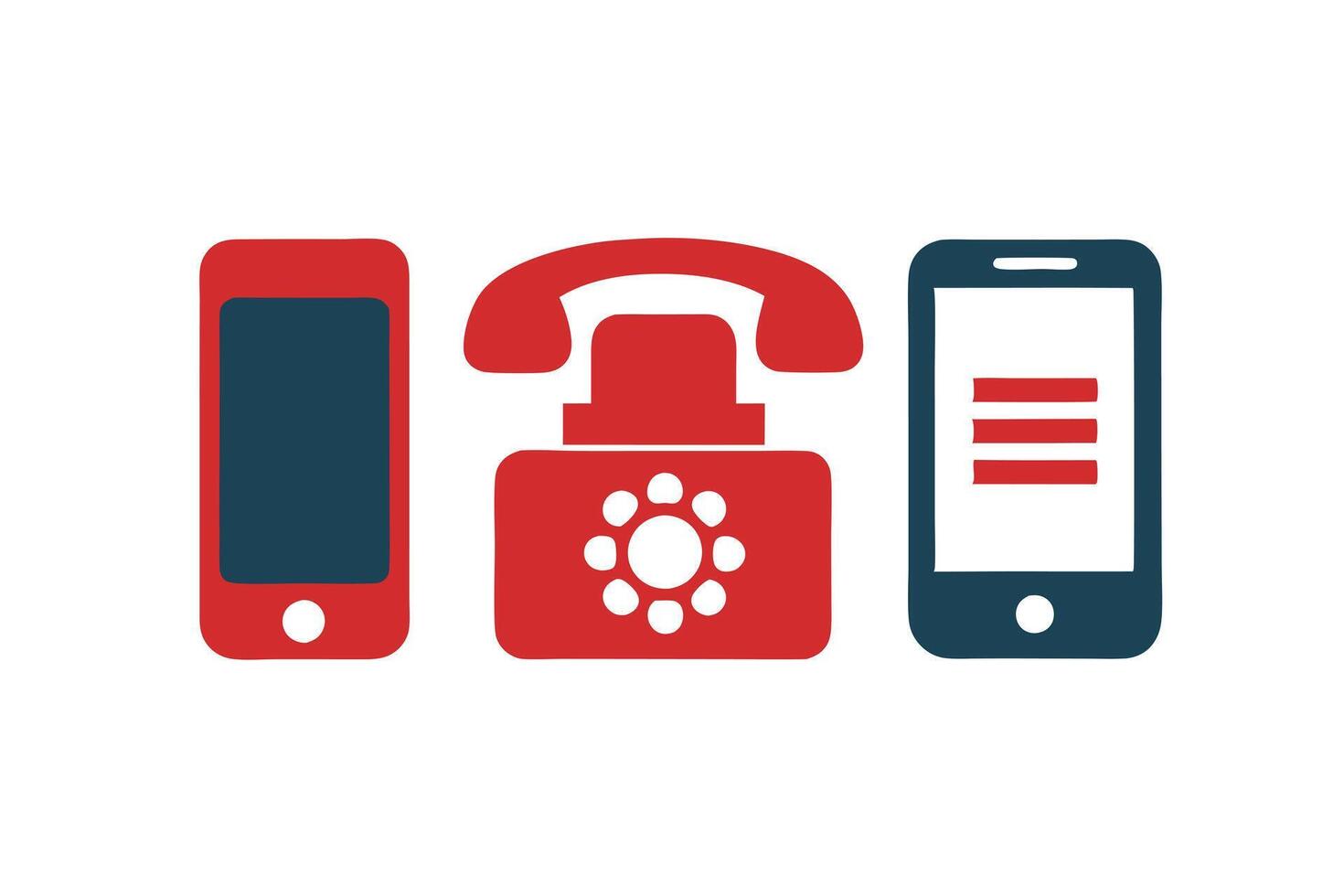 Cartoon mobile smart phone and old telephone icons on white background vector