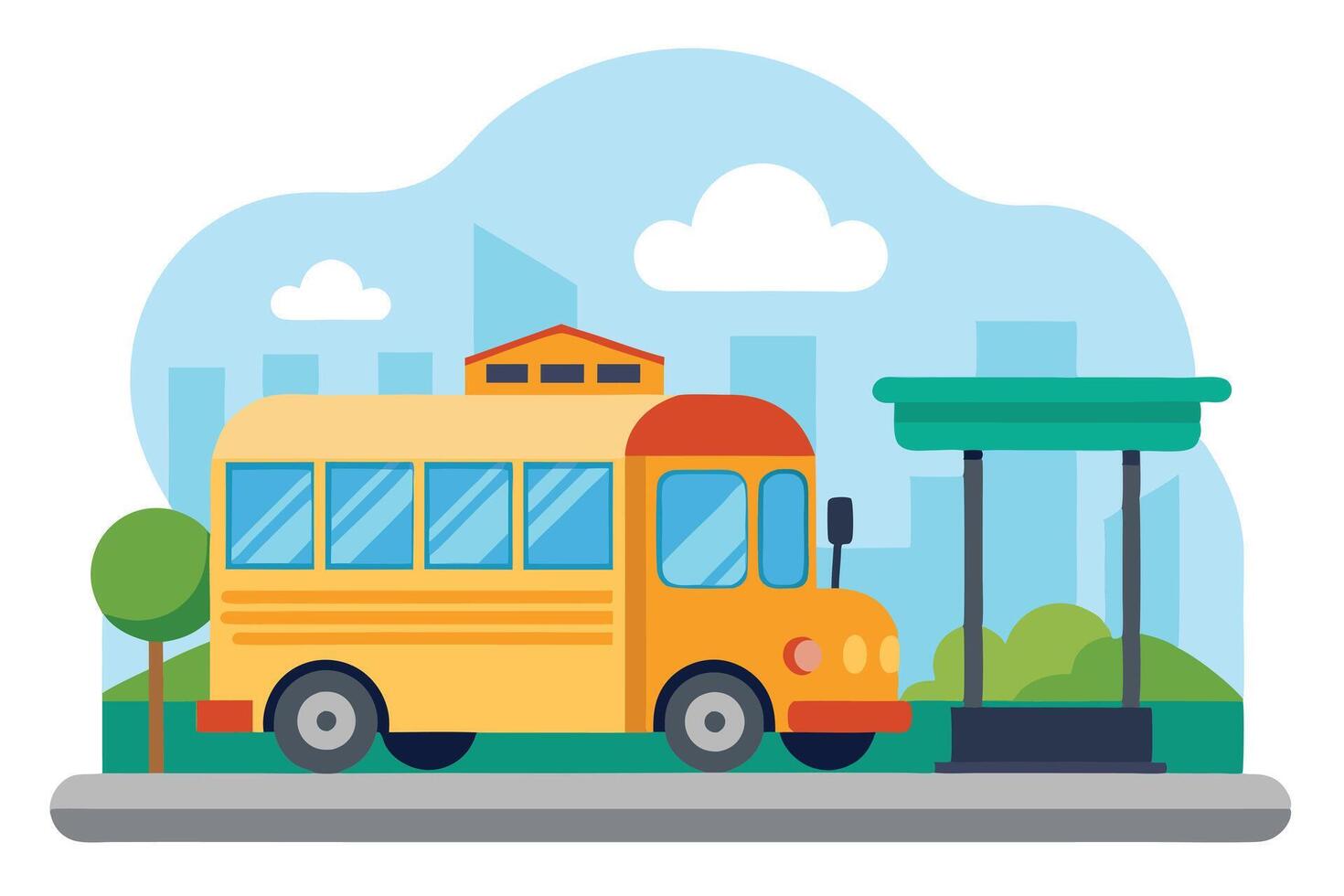 Yellow Bus with Blue Windows Flat Style Isolated on White vector