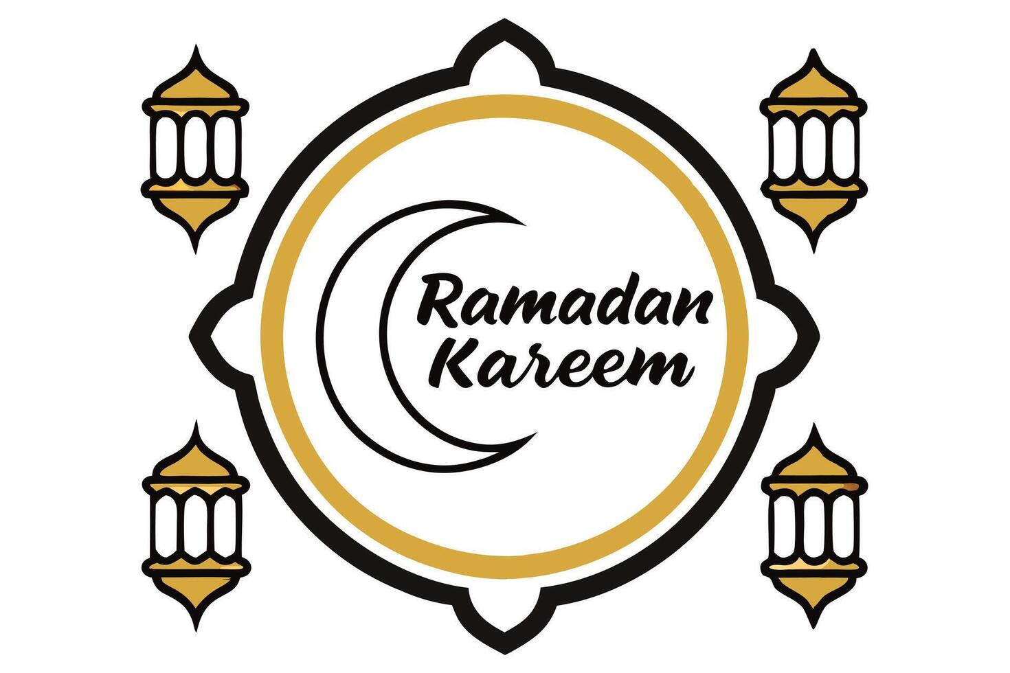 Ramadan Kareem with Crescent Moon and Lanterns on White Background vector
