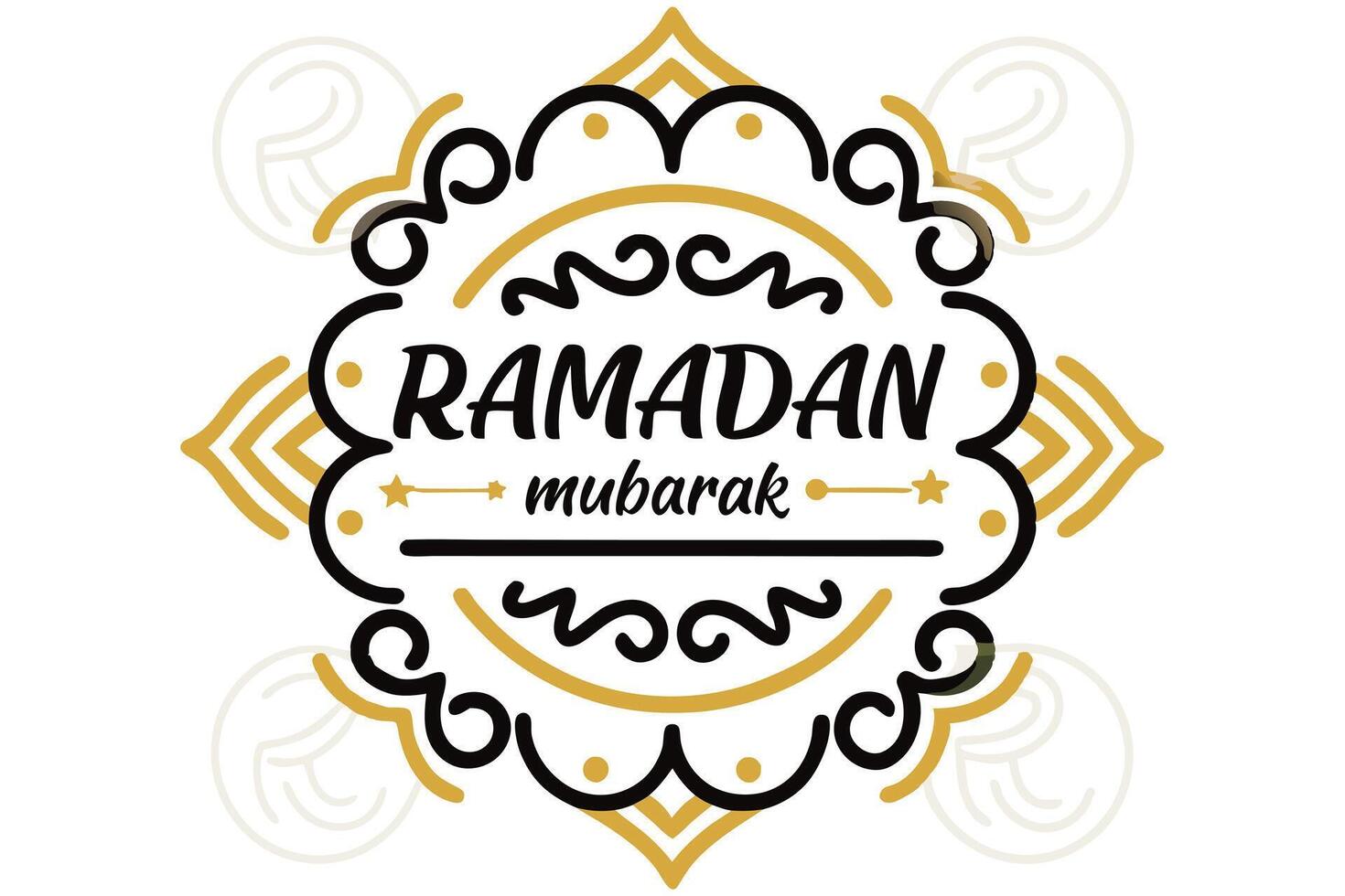 Ramadan Mubarak Art Decorative Gold and Black Ornament on White Backdrop vector