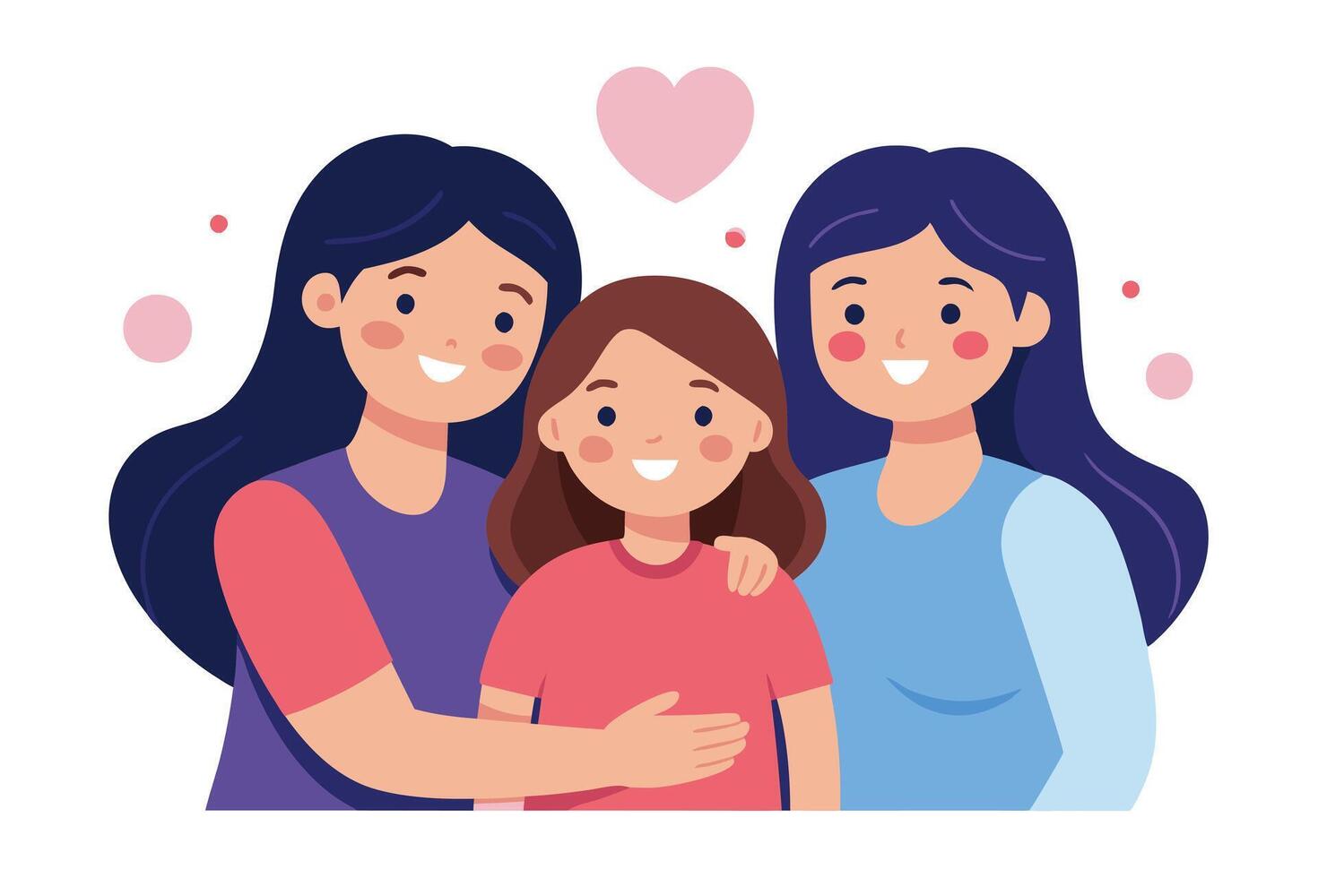 Mother with Daughter and Grandmother Embracing, Cartoon Style on White Background vector