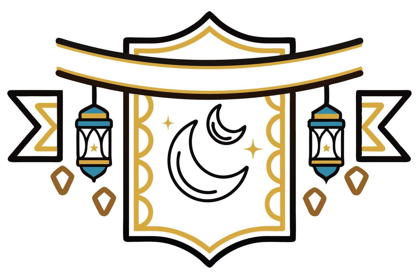 Ramadan Ornate Design with Crescent Moons, Stars, Lanterns, and Geometric Shapes vector