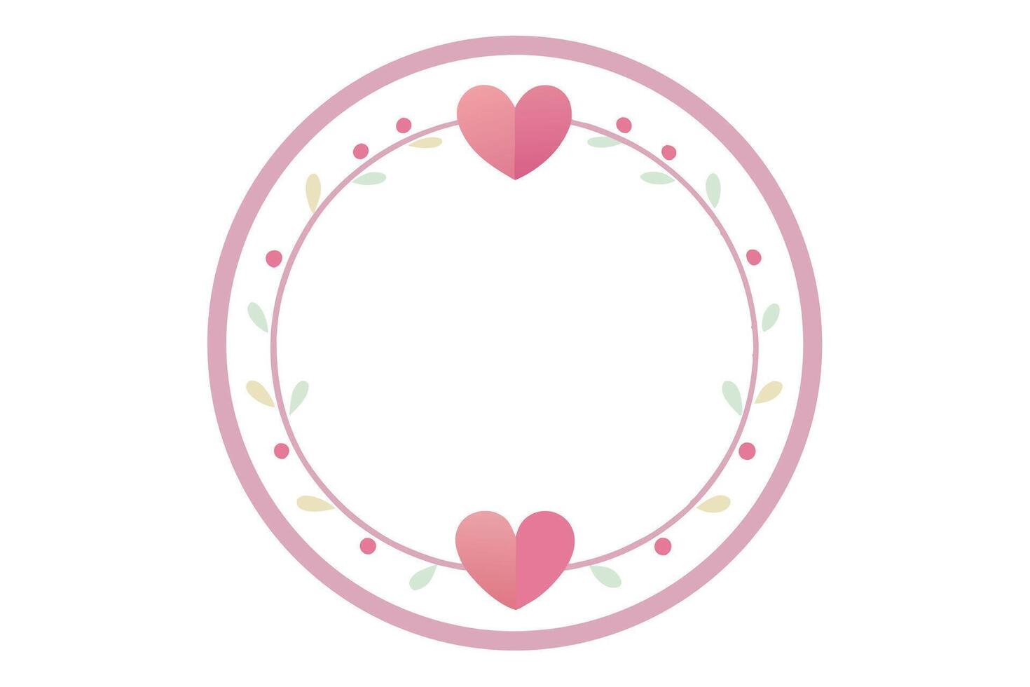 Round with Heart Accents, Pastel Foliage, Romantic Circle with White Space vector
