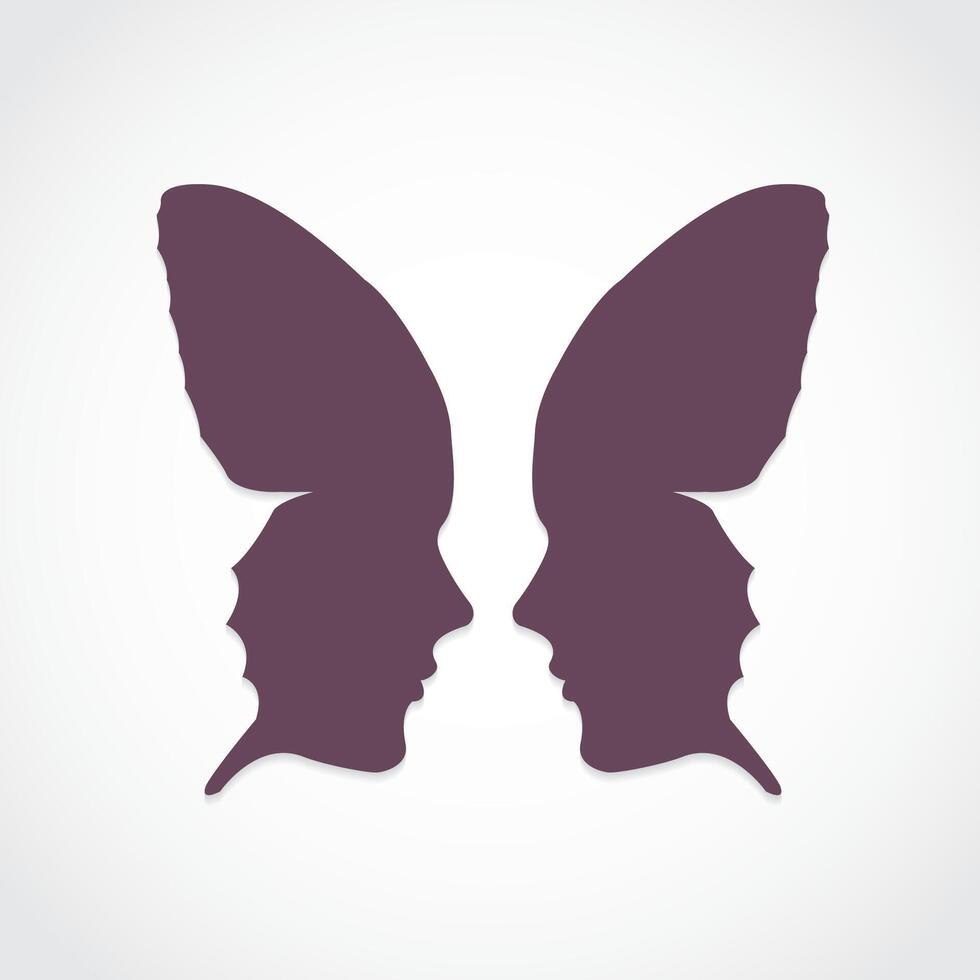 silhouette woman face butterfly wings abstract symbol vector