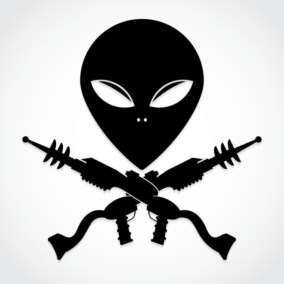 alien head with crossed laser guns vector