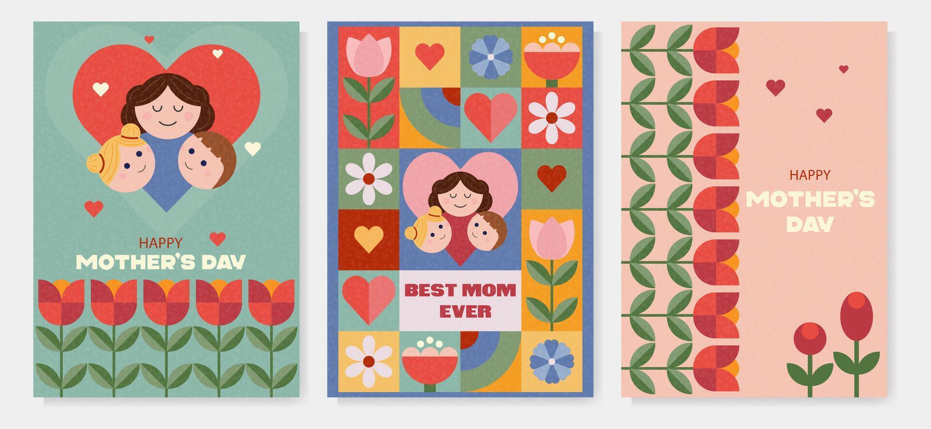 Mother's Day Card Set in Geometric Style vector