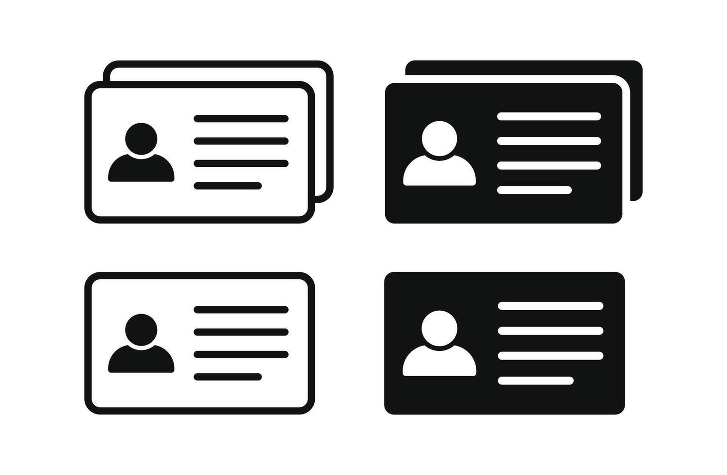 Identification card, ID card icons in flat style, showing user profile image and text lines, ideal for ID, contact, business, and personal info representation vector