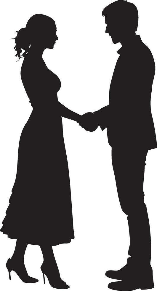 Silhouette of a couple shaking hands symbolizing love trust business and deep connection vector