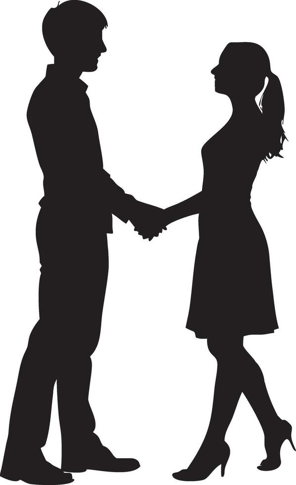 Silhouette of a couple shaking hands representing love business and connection vector