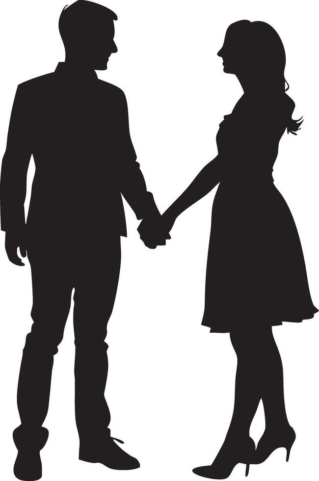 Elegant silhouette of a couple shaking hands expressing love business and unity vector