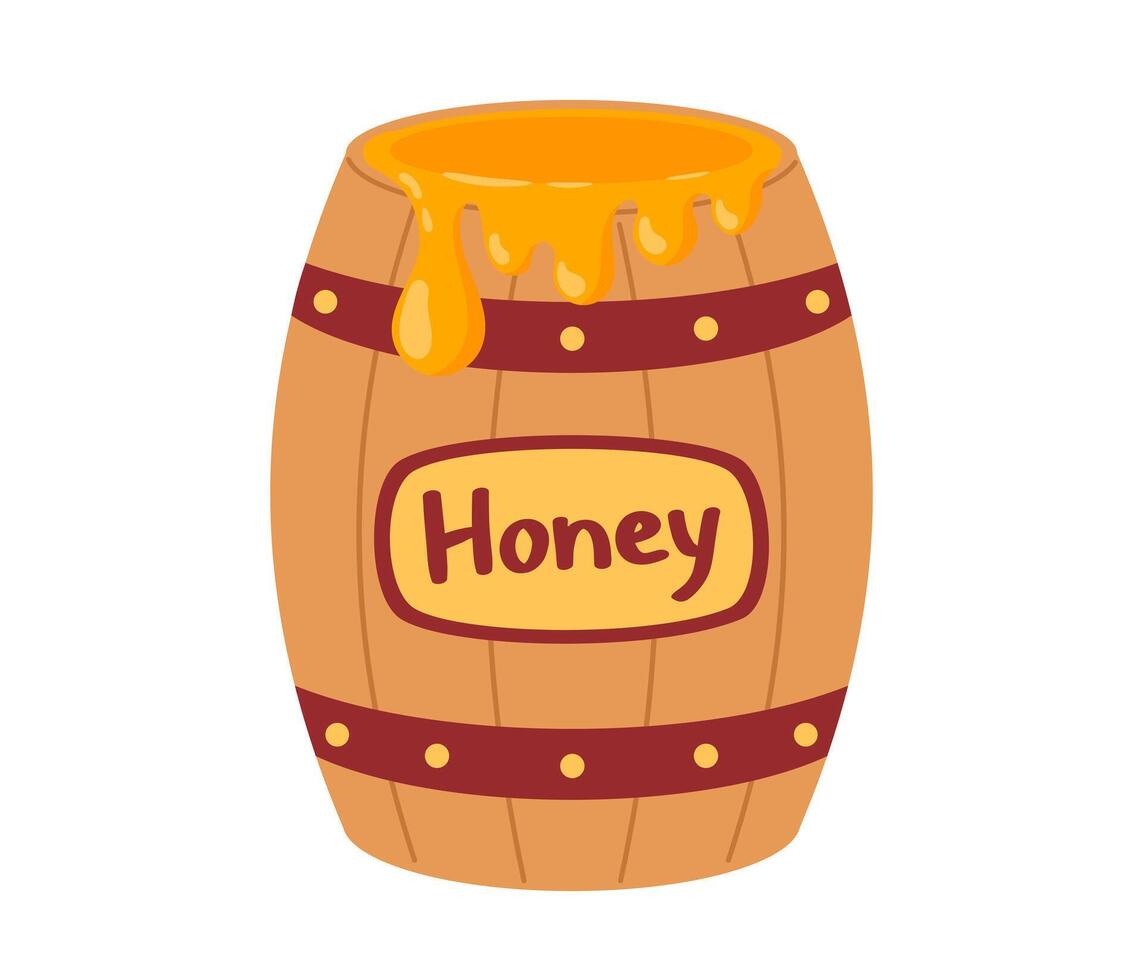 Wooden barrel with honey. Bee honey and apiary concept. illustration isolated on white background vector